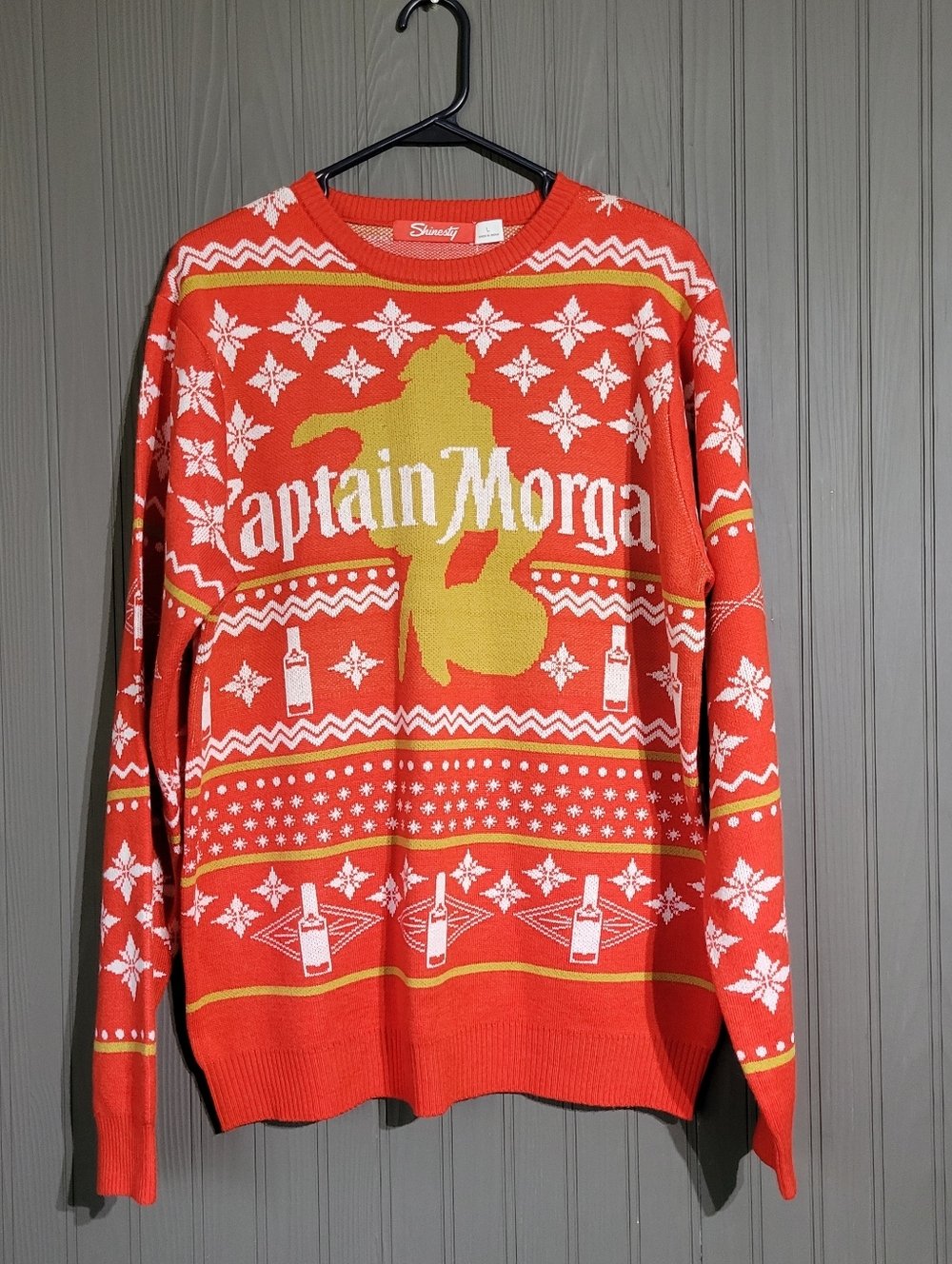 Captain Morgan Ugly Christmas Sweater "Naughty Or Spiced" Red Gold Men's Large
